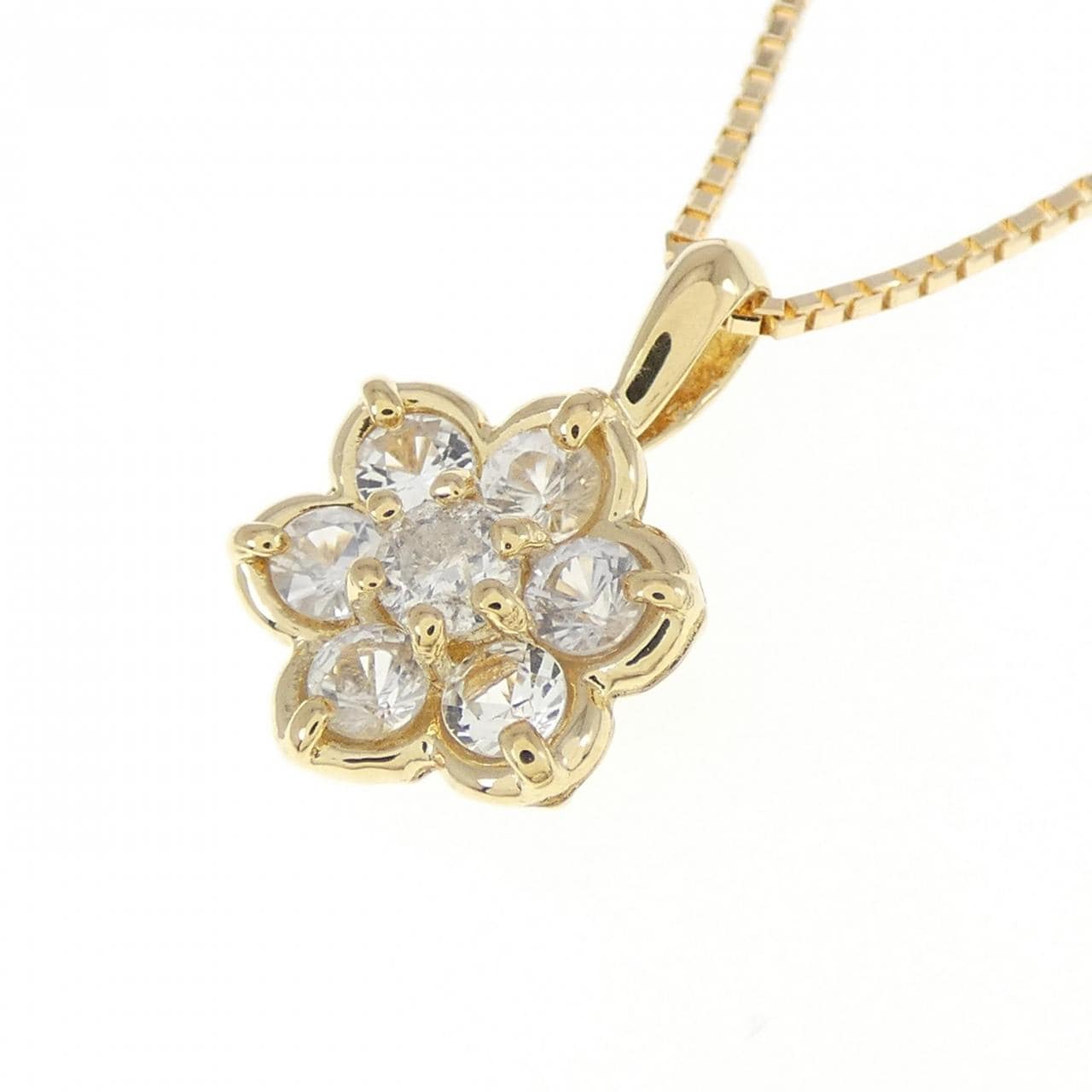 K18YG Flower White Sapphire Necklace