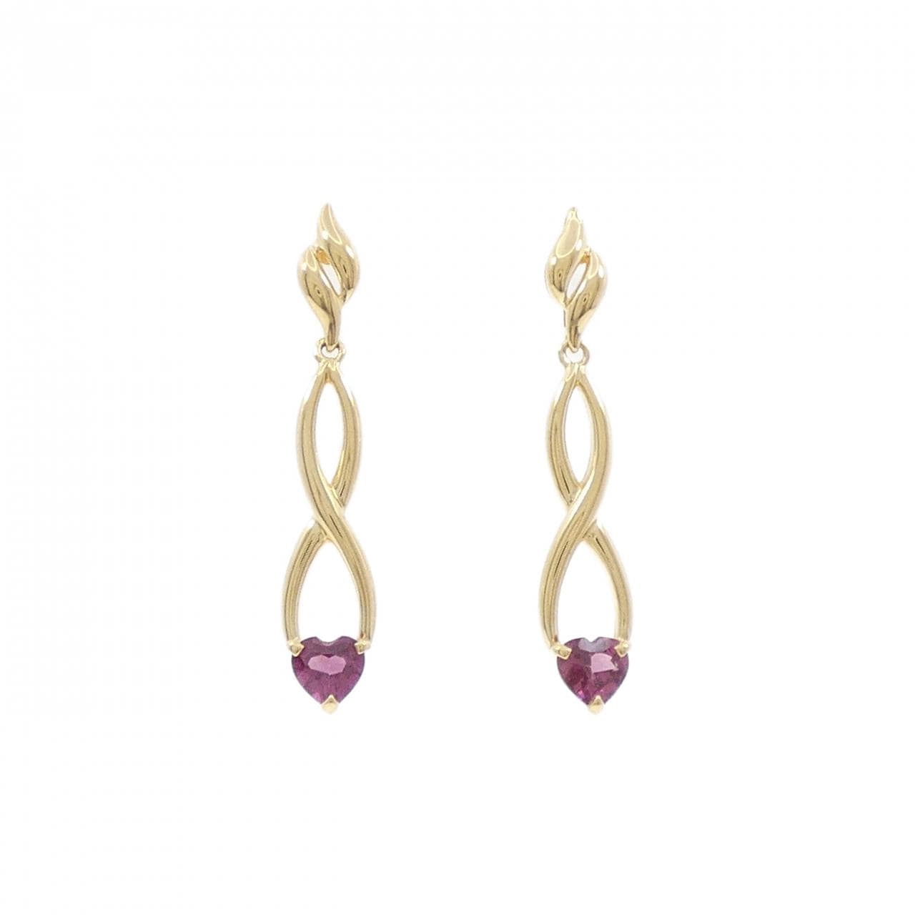 K18YG Heart Garnet Earrings