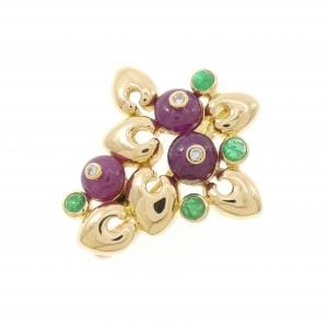 K18YG color stone brooch