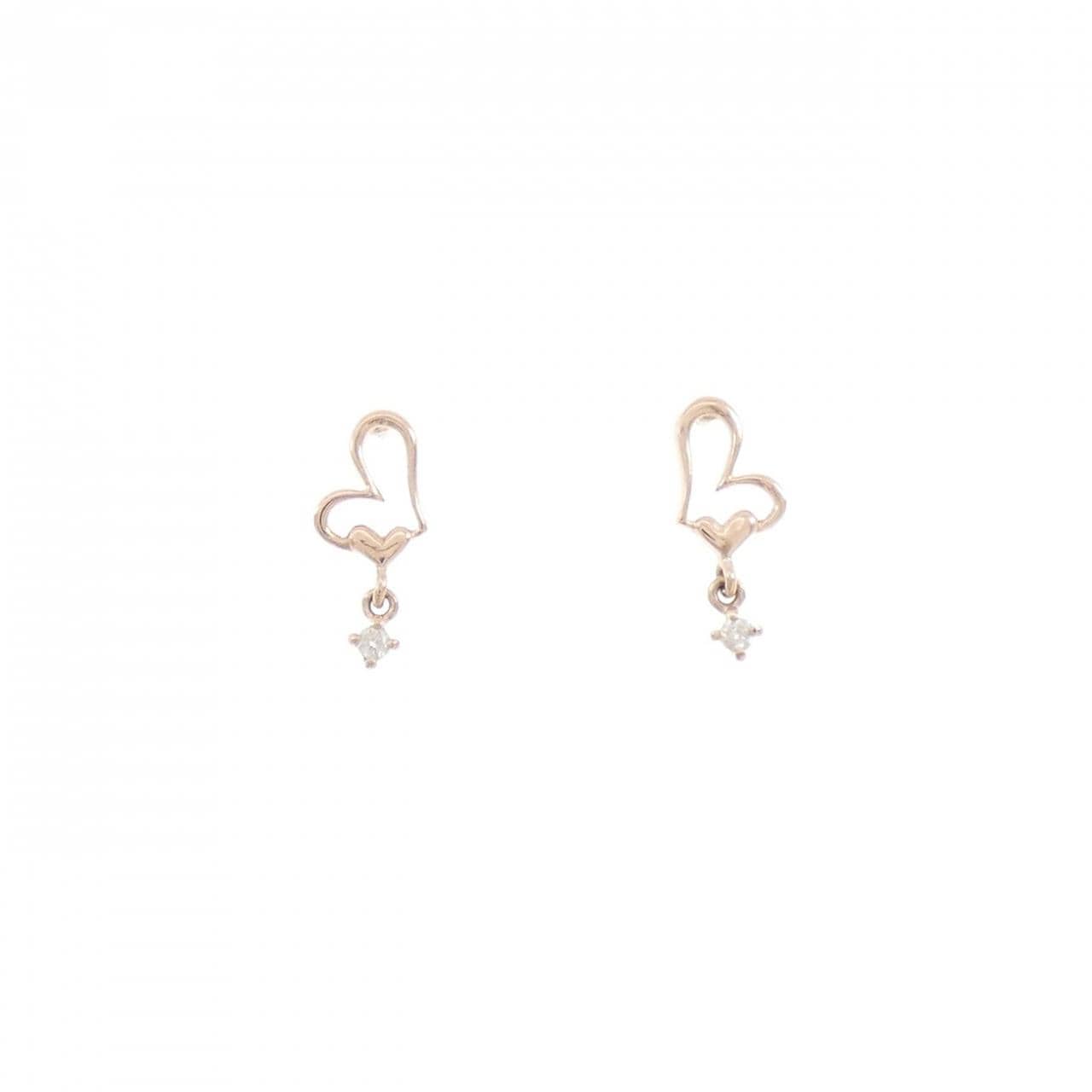 K10PG ハート ダイヤモンド ピアス