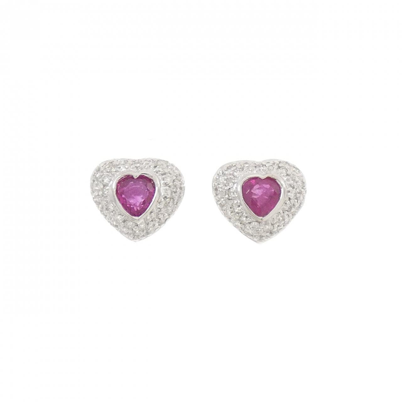 K18WG ハート ルビー ピアス 1.06CT