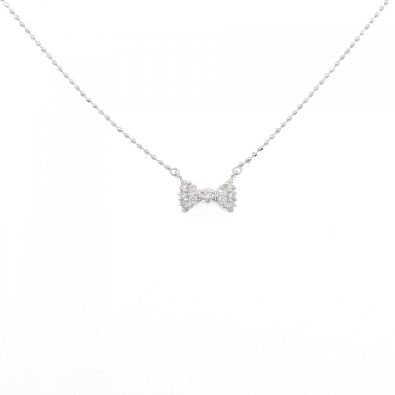 K10WG リボン ダイヤモンド ネックレス 0.10CT