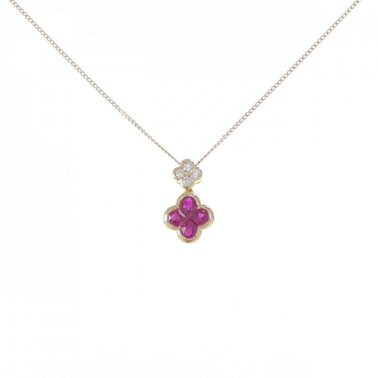 K18YG フラワー ルビー ネックレス 0.71CT