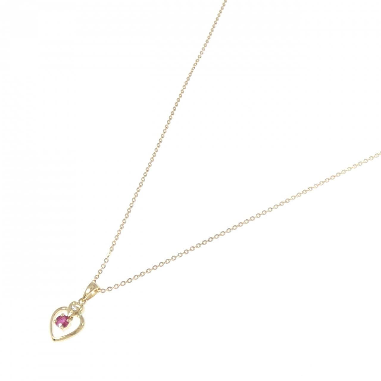 18KTYG/750YG Heart Ruby Necklace