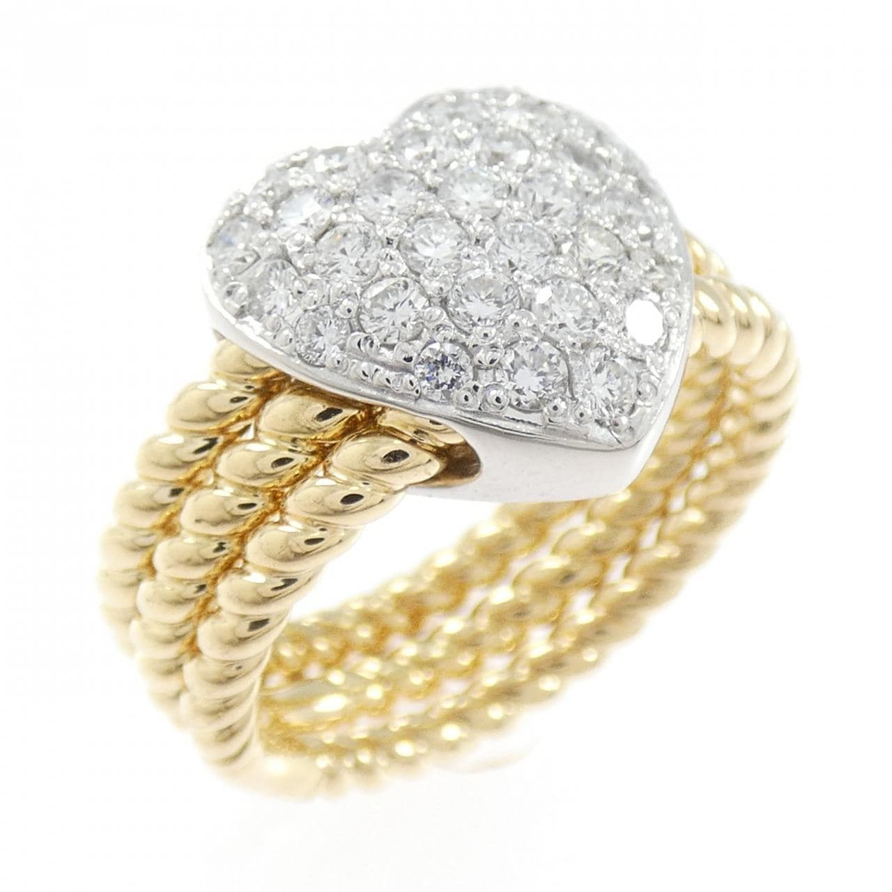 K18YG/PT900 ハート パヴェ ダイヤモンド リング 0.61CT