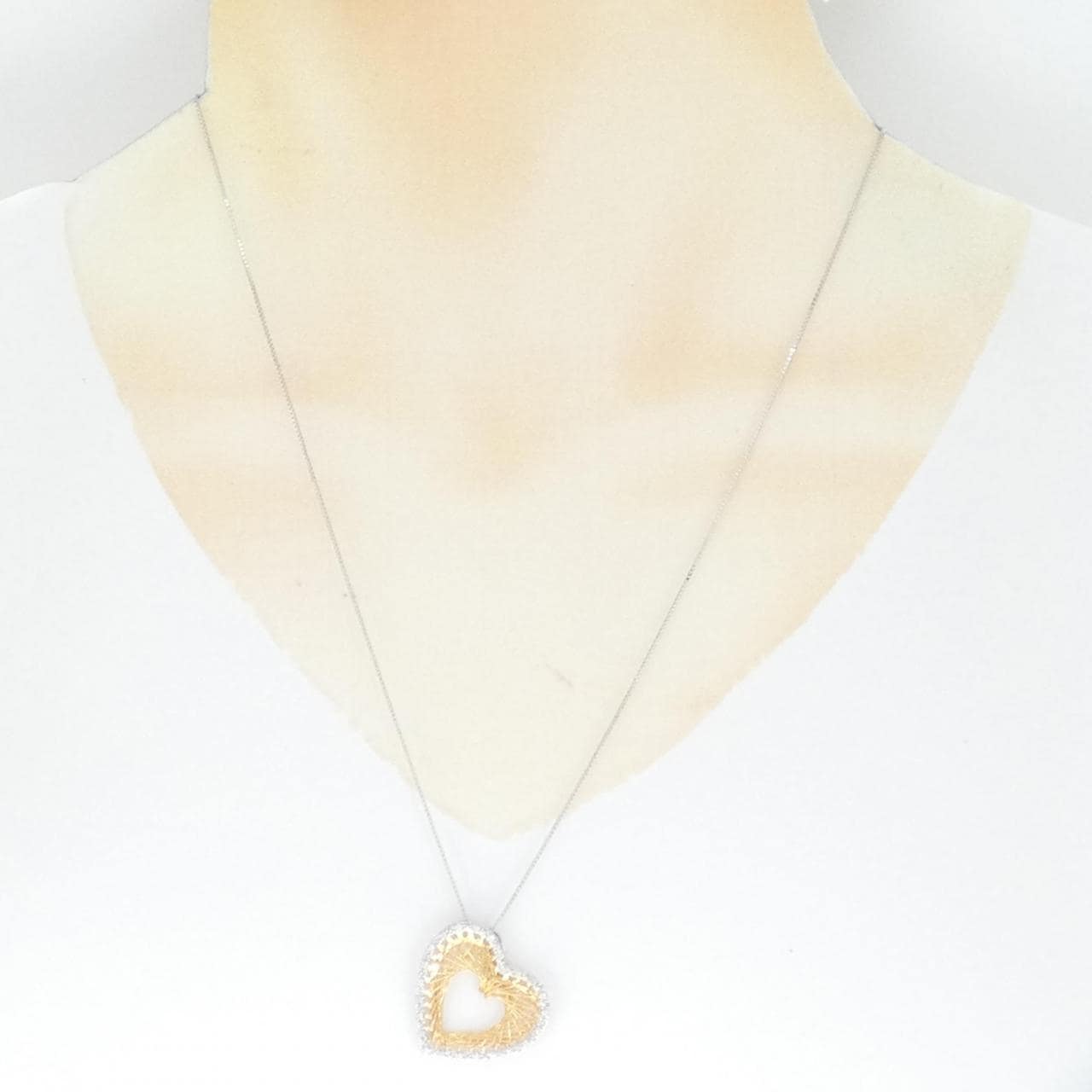 K18 Three Color/K18WG Heart Diamond Necklace 0.10CT