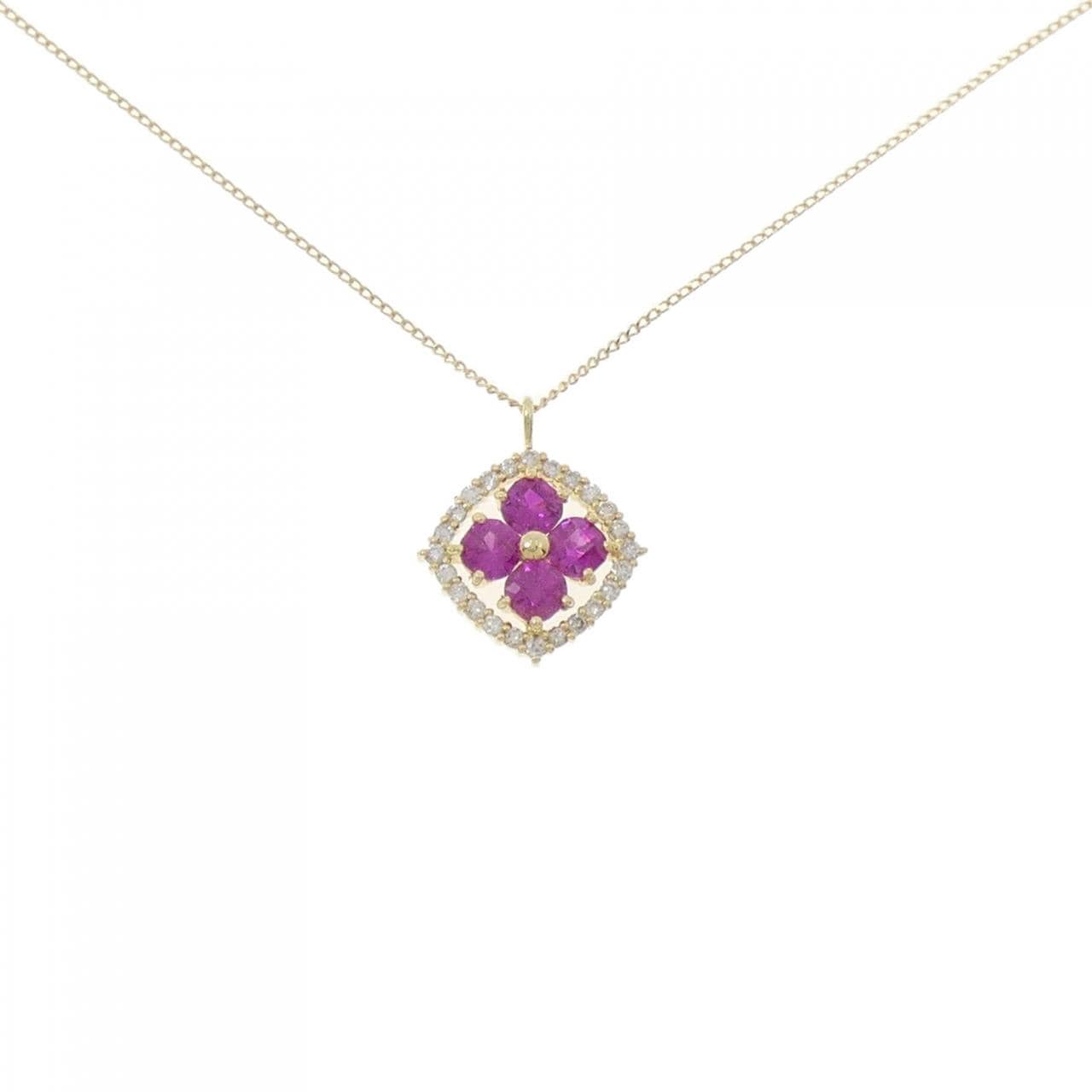 【新品】K18YG フラワー ルビー ネックレス 0.60CT