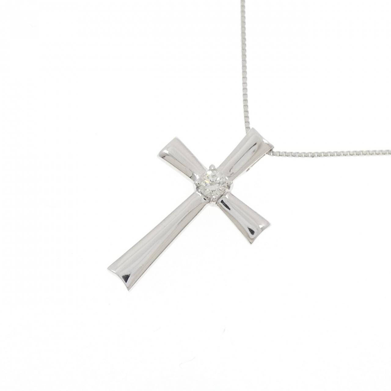 K18WG クロス ダイヤモンド ネックレス 0.10CT