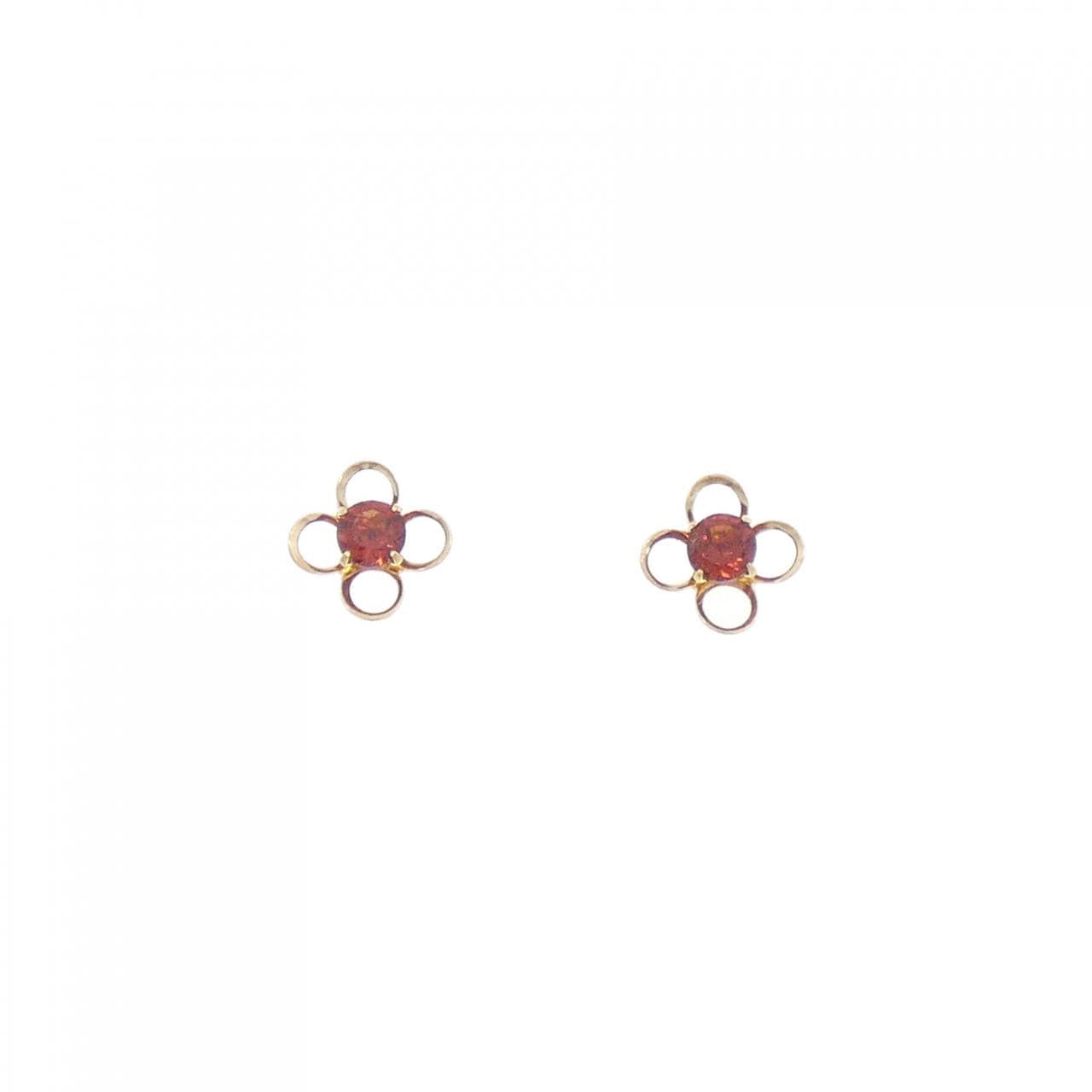 【新品】K18YG フラワー ガーネット ピアス