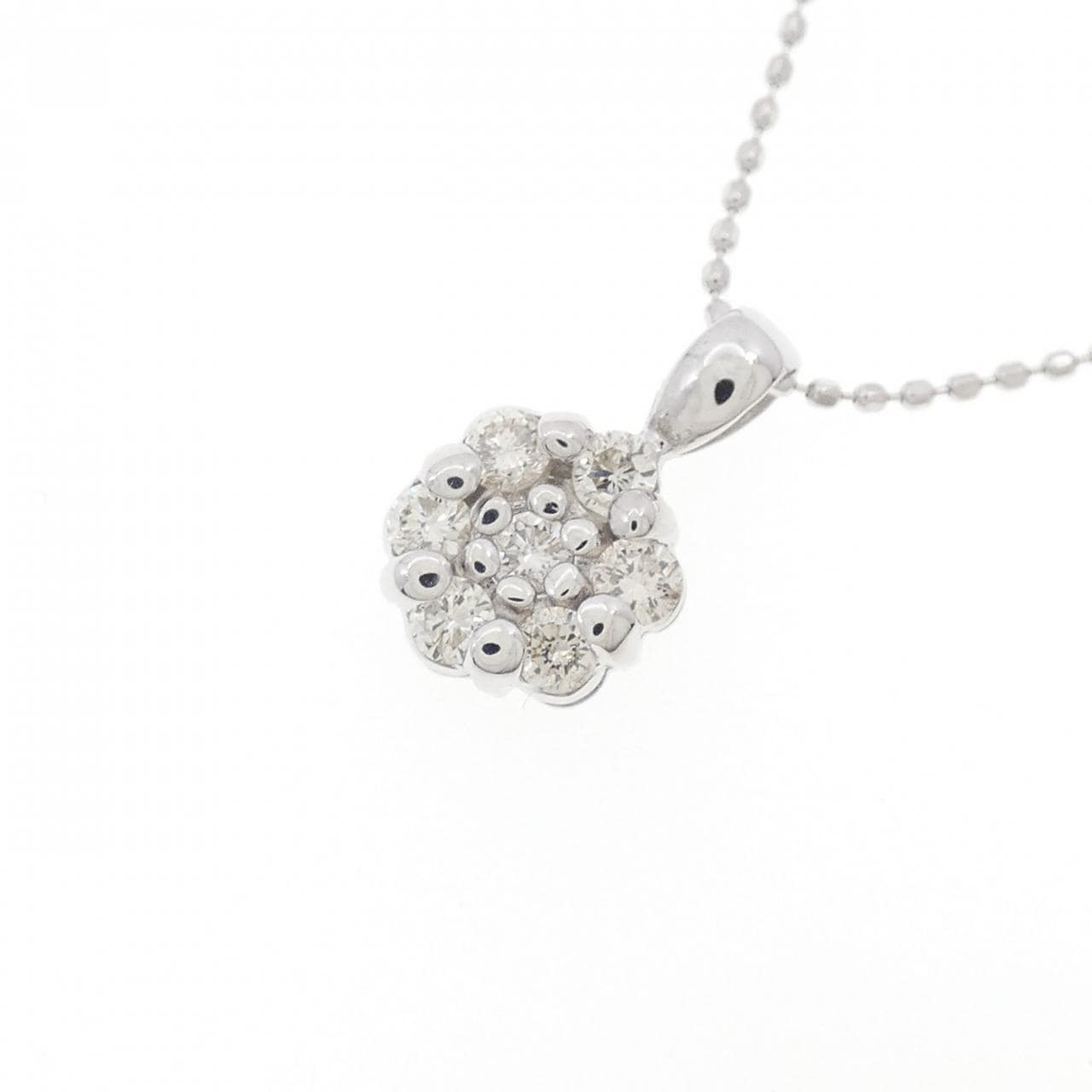 K18WG フラワー ダイヤモンド ネックレス 0.30CT