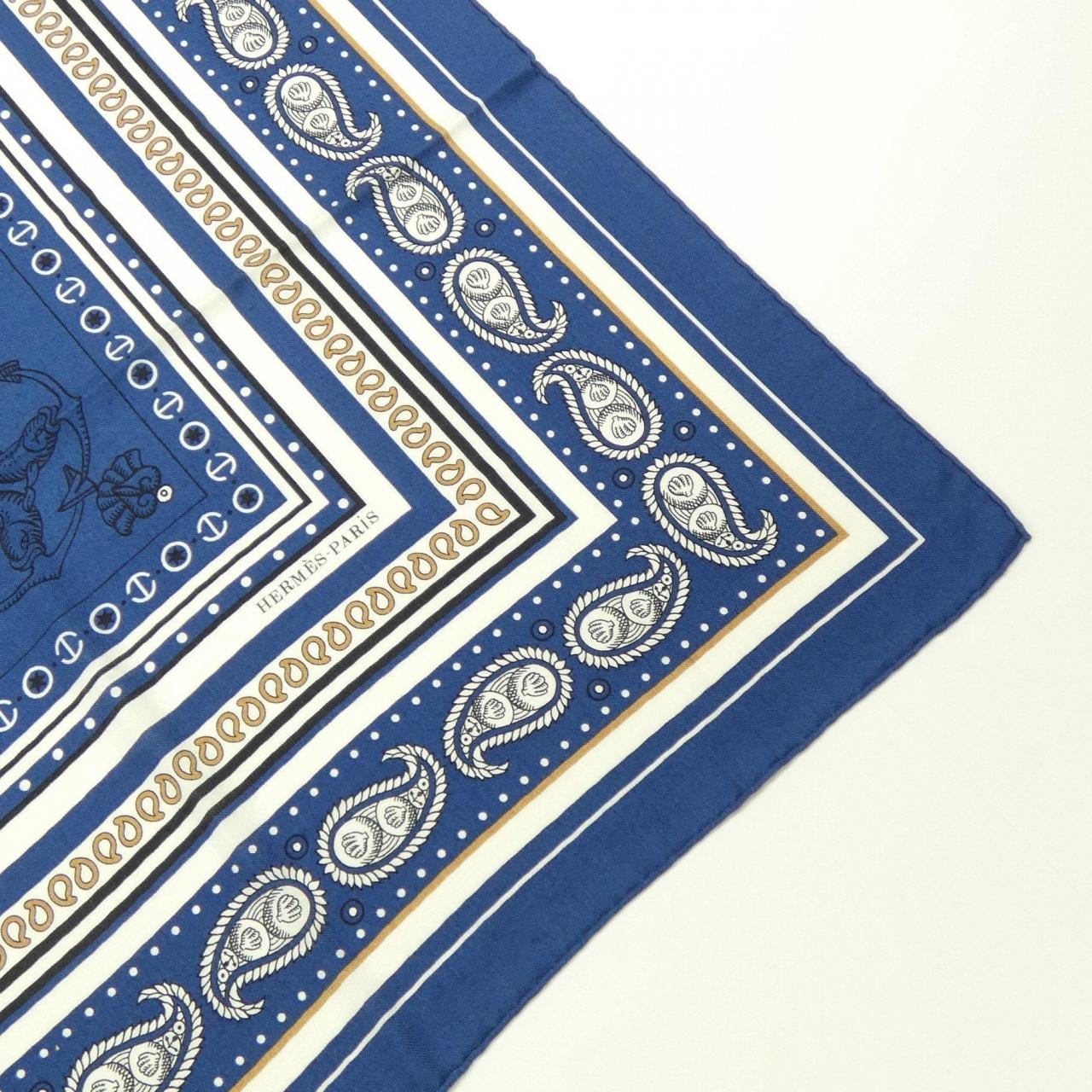 エルメス HERMES TATOUAGES MARINS BANDANA H243374S カレジェアン140 ショール