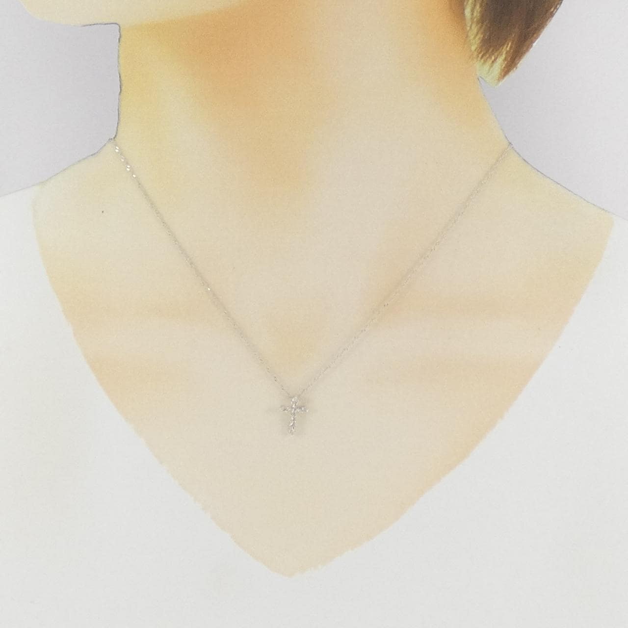 K14WG クロス ダイヤモンド ネックレス 0.15CT