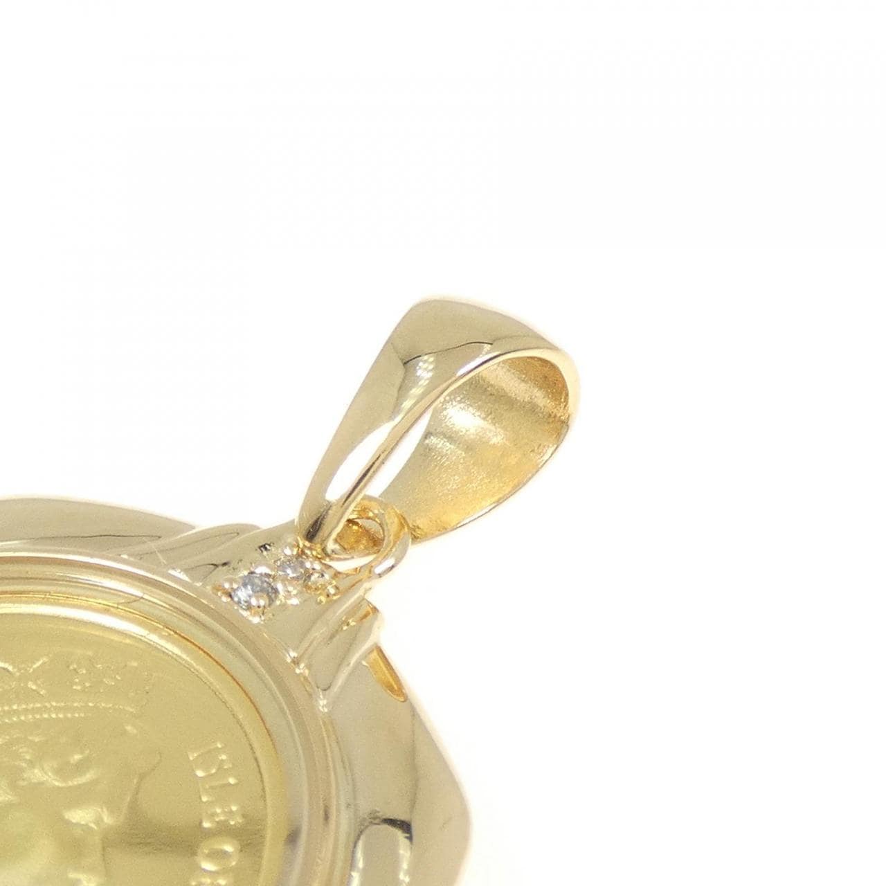 K18YG(枠) ダイヤモンド コイン  ペンダント 0.08CT