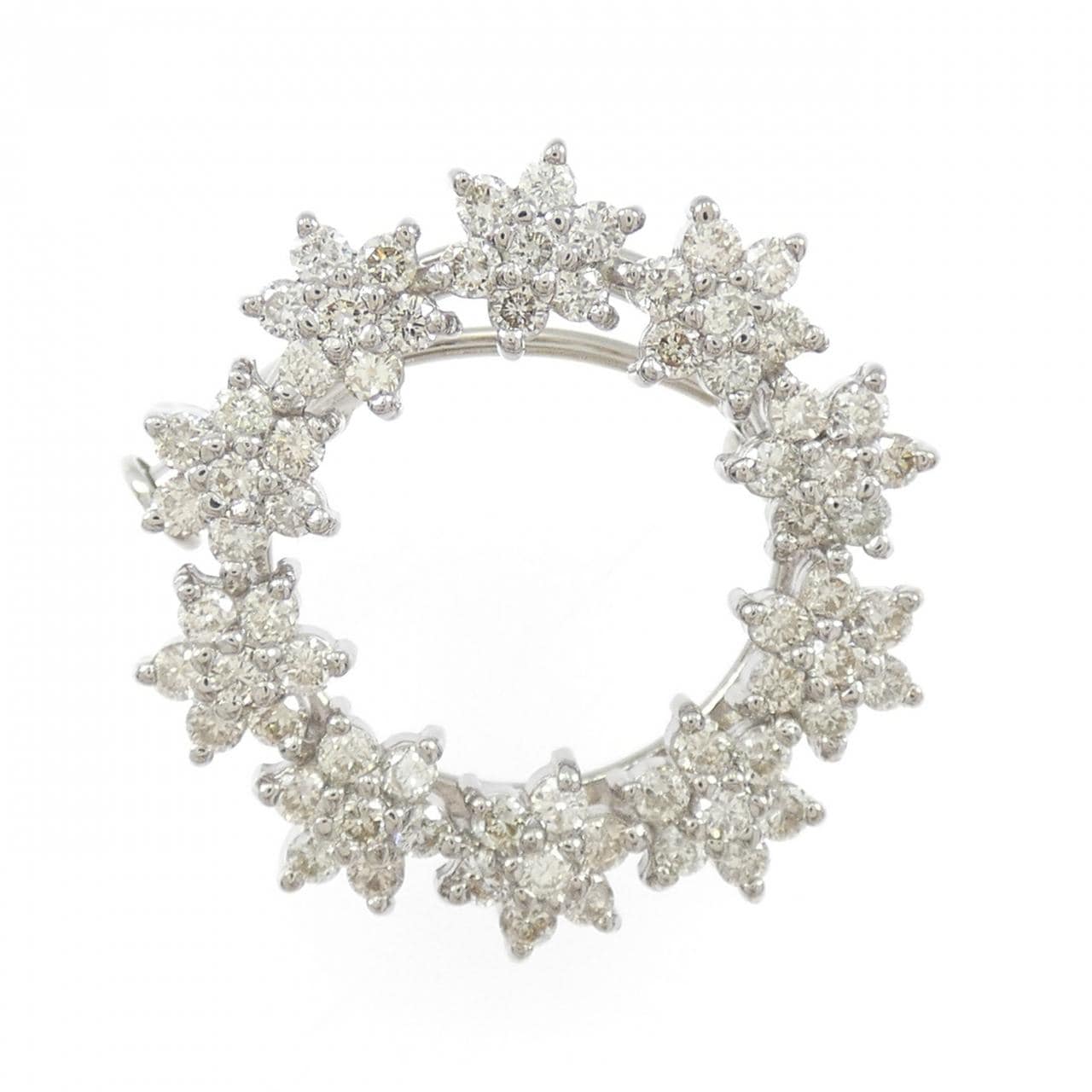 K18WG フラワー ダイヤモンド ブローチ 1.01CT