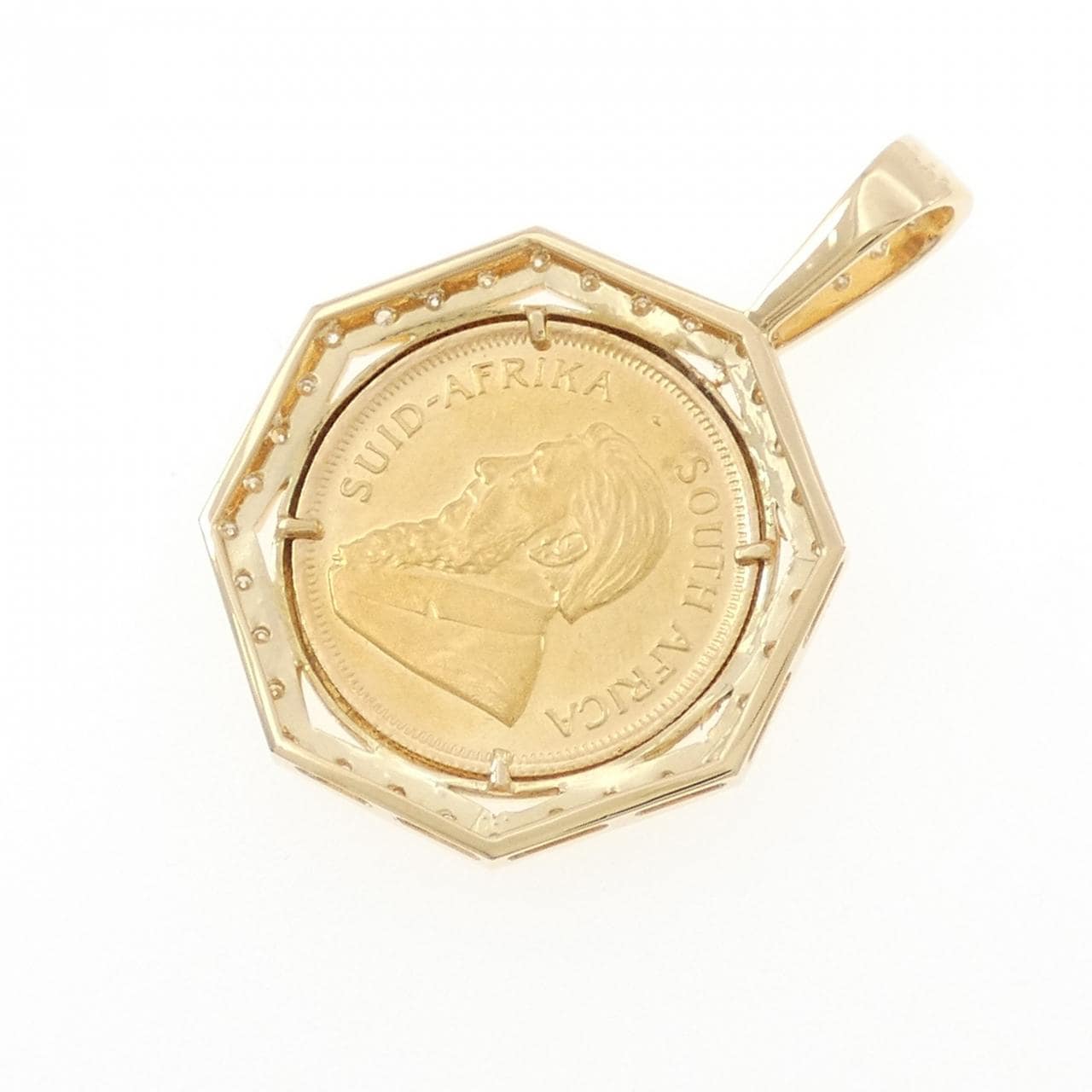 K18YG(枠) ダイヤモンド コイン ペンダント 0.37CT