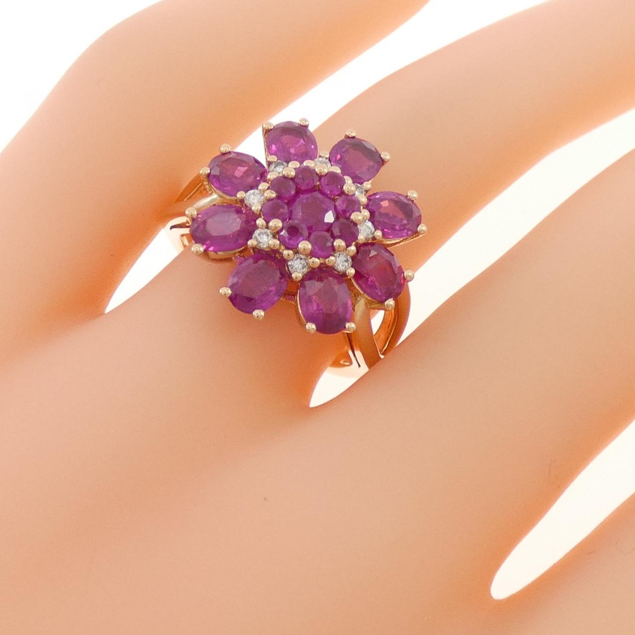 K18PG フラワー ルビー リング 2.74CT