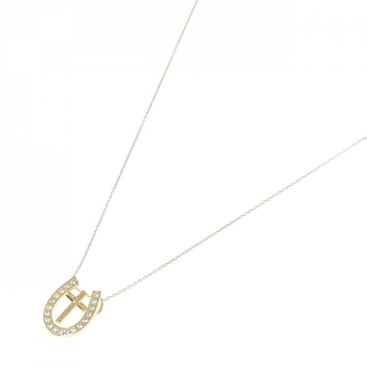 【新品】K18YG 2WAY ホースシュー×クロス ダイヤモンド ネックレス 0.20CT