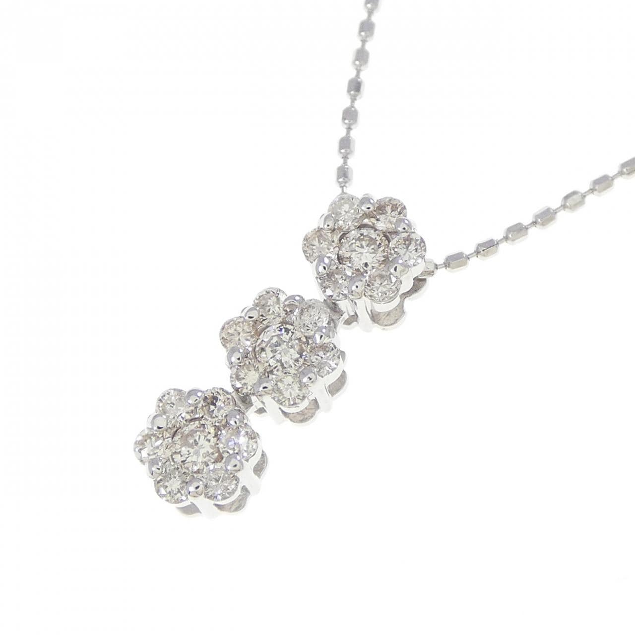 K18WG フラワー ダイヤモンド ネックレス 0.32CT