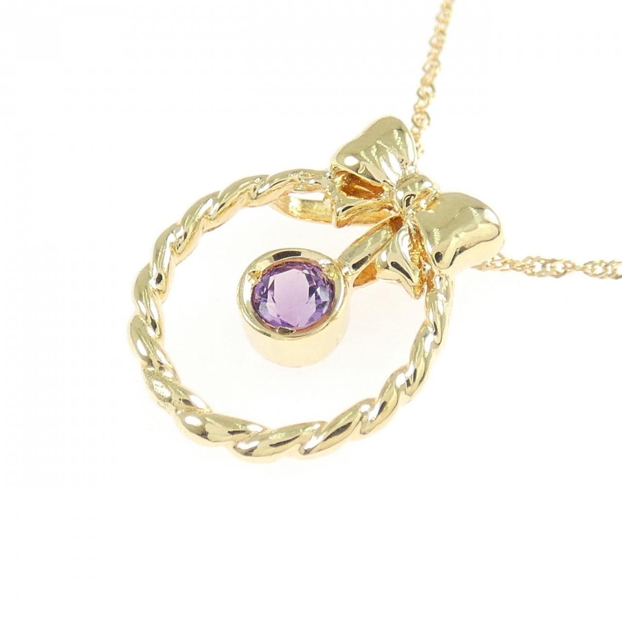 K18YG/750YG 2WAY リボン アメジスト ネックレス 0.08CT
