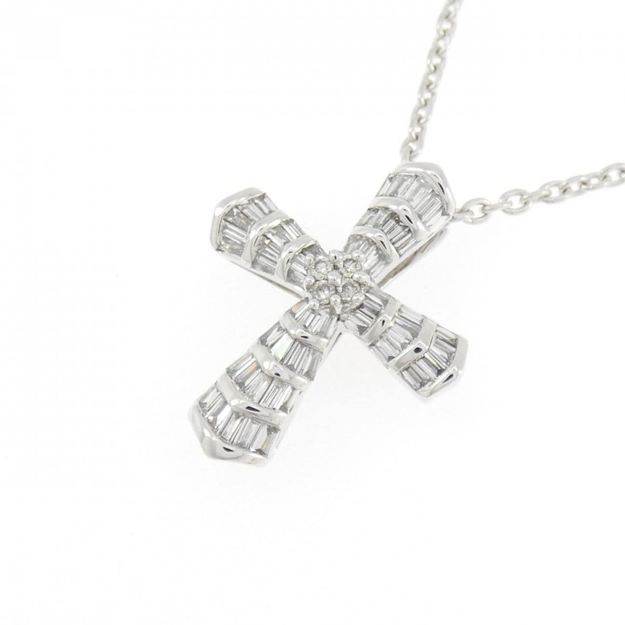 K18WG クロス ダイヤモンド ネックレス 0.42CT