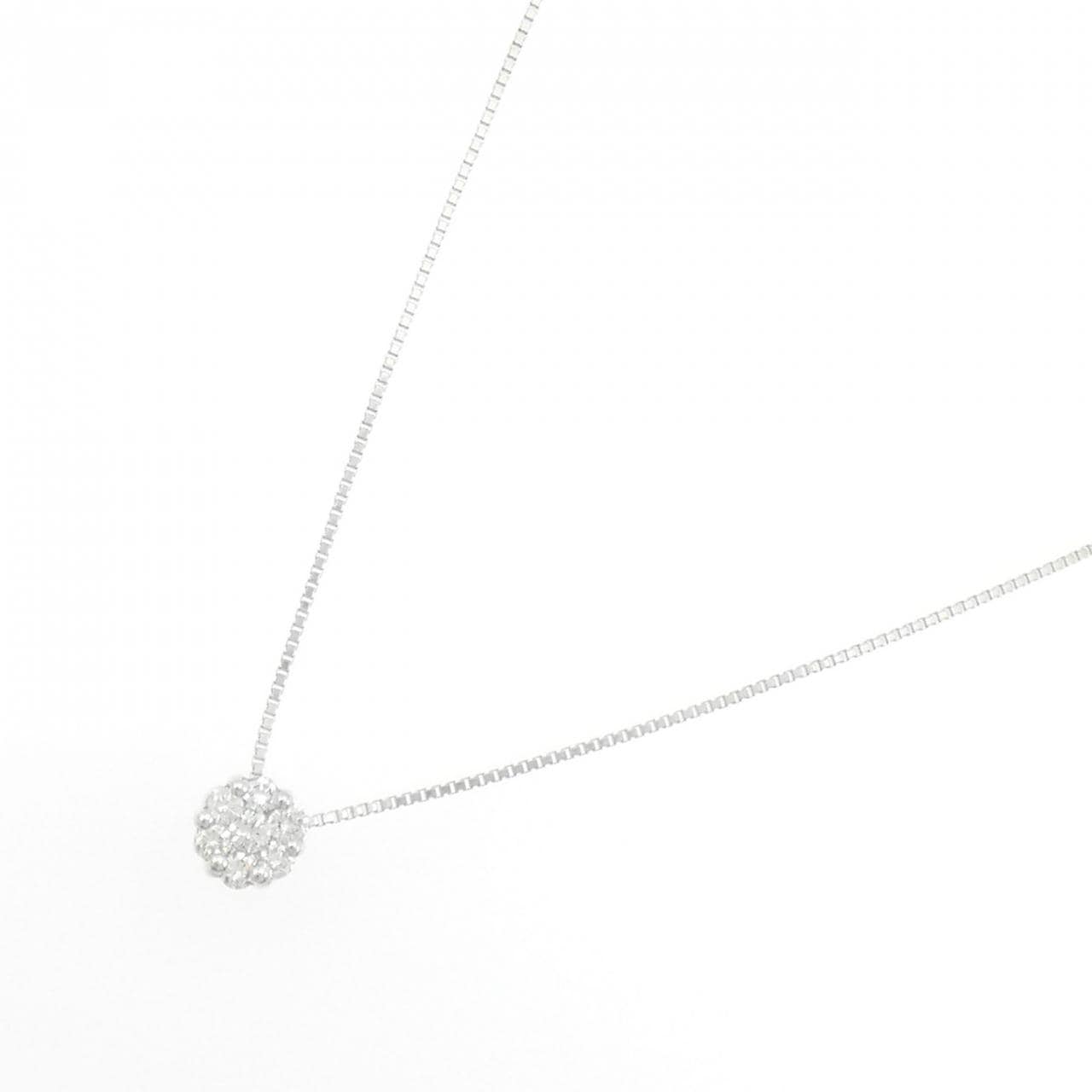 K18WG フラワー ダイヤモンド ネックレス 0.22CT
