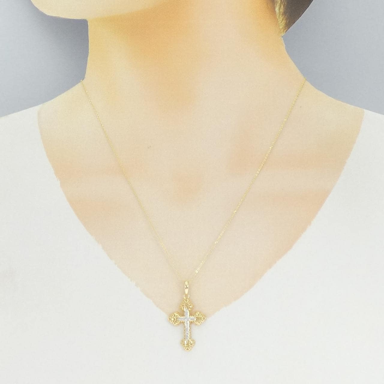 K18YG/K18WG クロス ネックレス