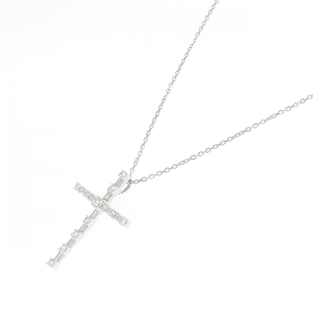 K18WG クロス ダイヤモンド ネックレス 0.68CT