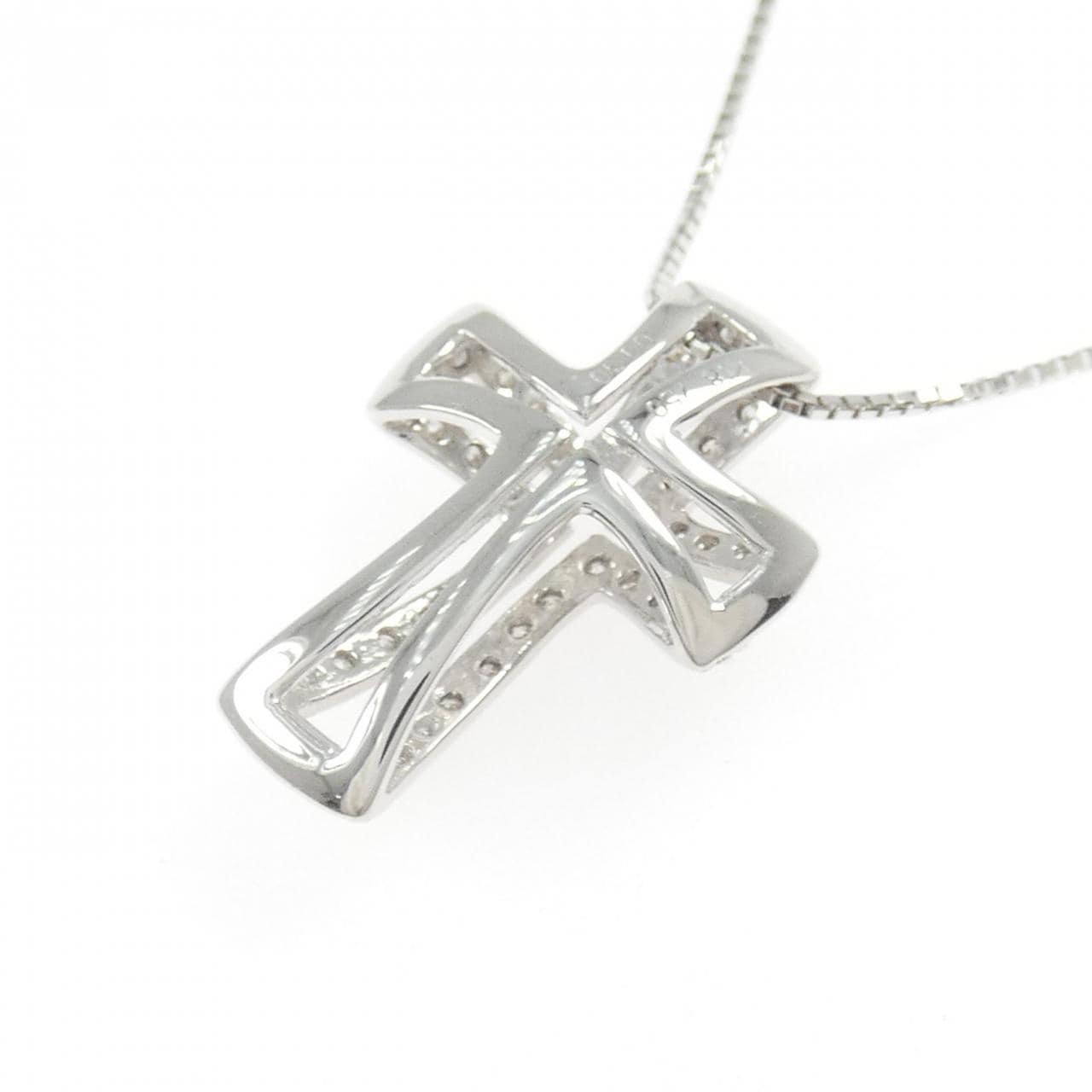K18WG クロス ダイヤモンド ネックレス 0.30CT