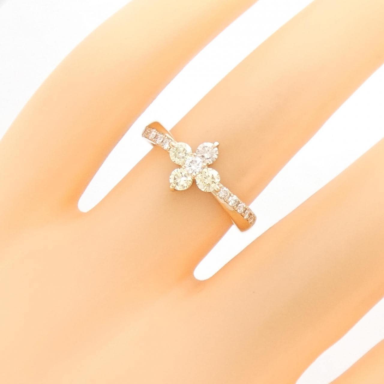 【新品】K18PG フラワー ダイヤモンド リング 0.50CT