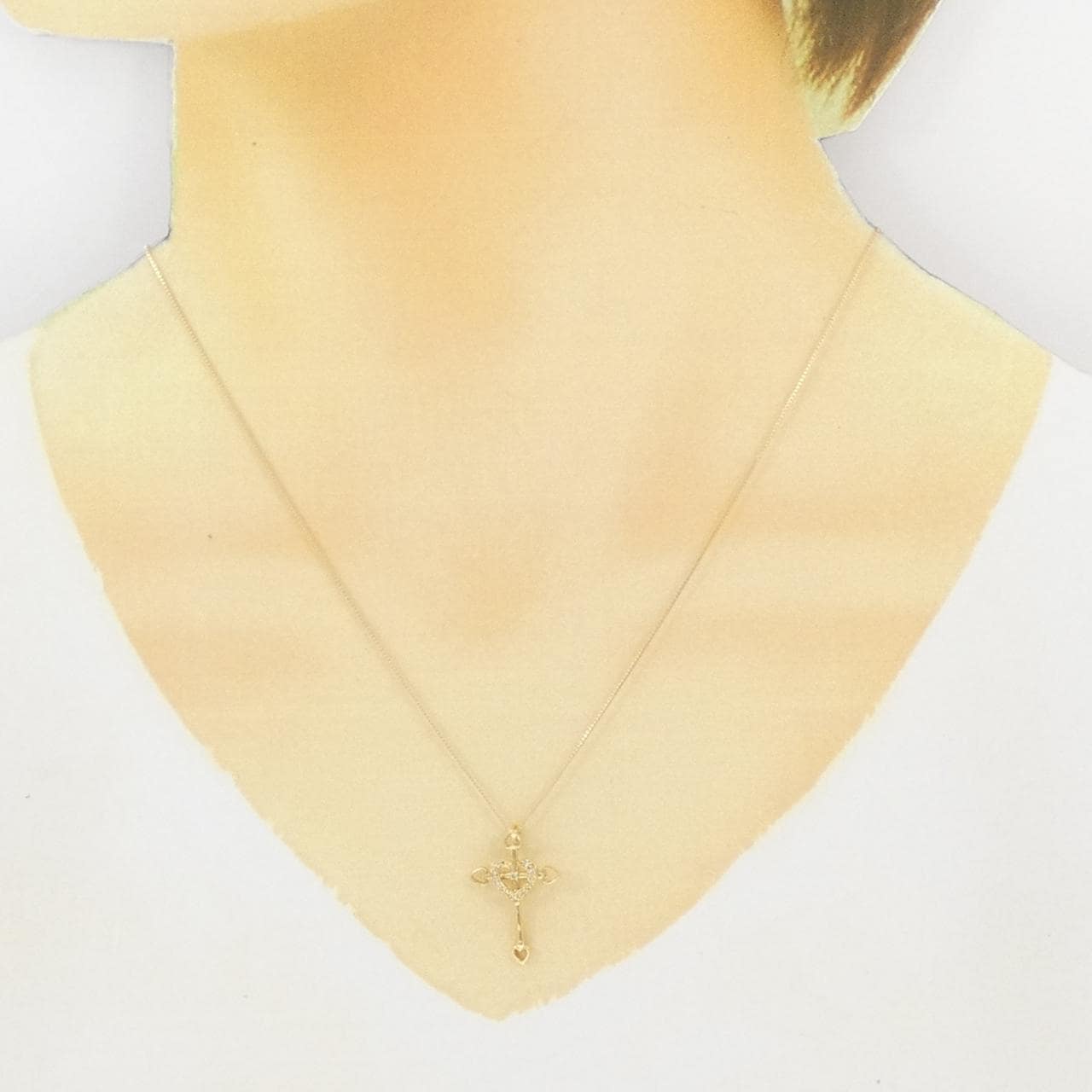 K18YG クロス×ハート ダイヤモンド ネックレス 0.05CT