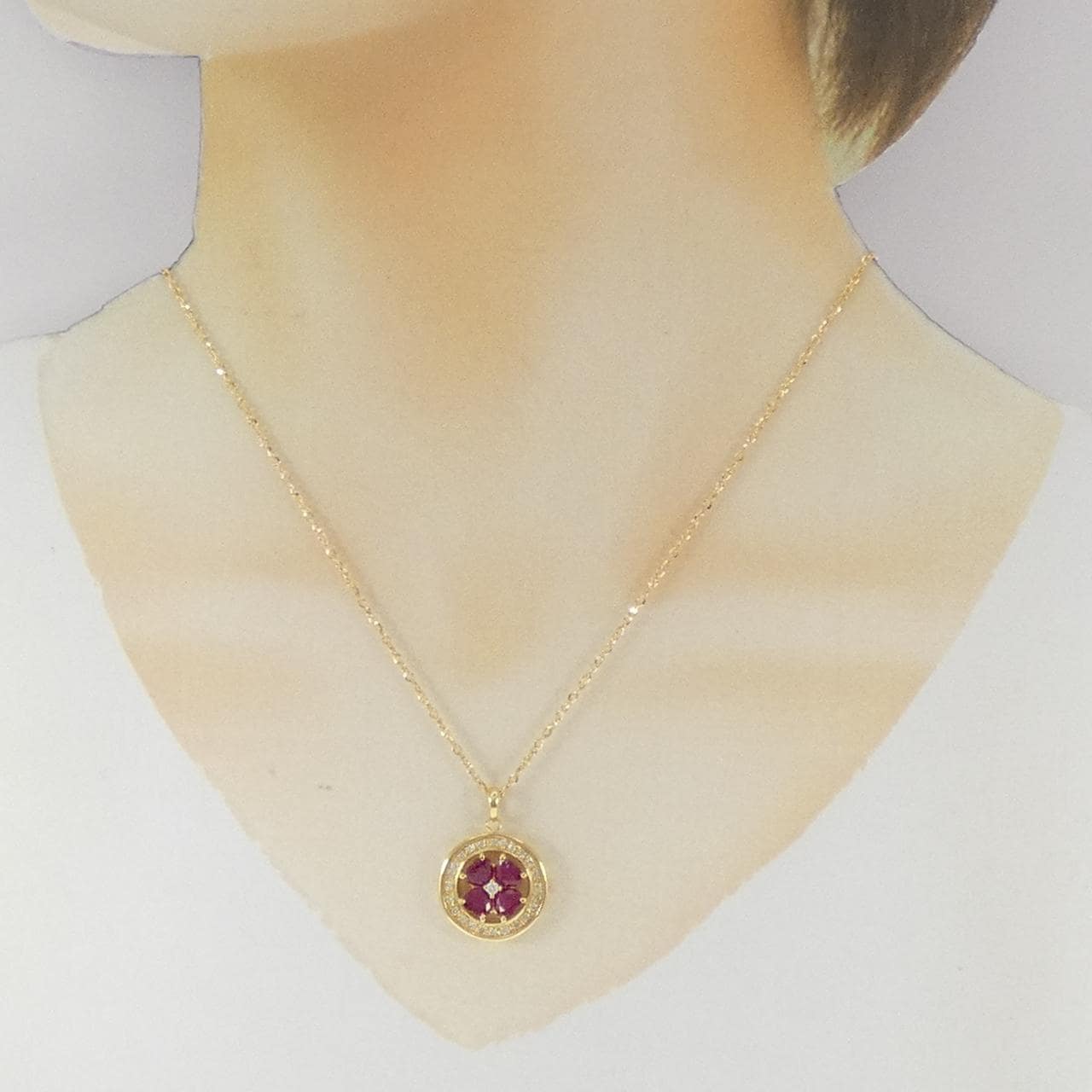 K18YG フラワー ルビー ネックレス