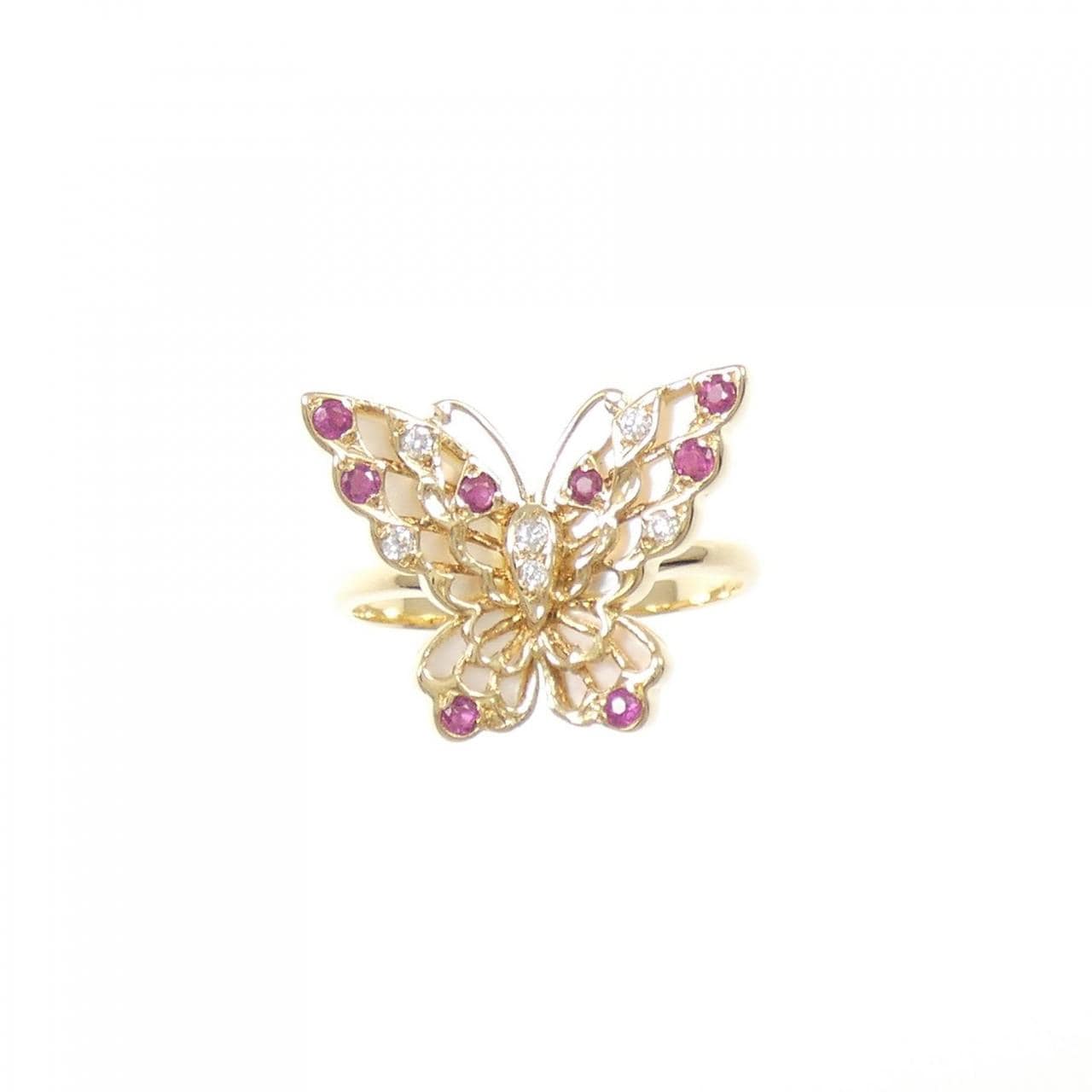 18KYG バタフライ カラーストーン リング