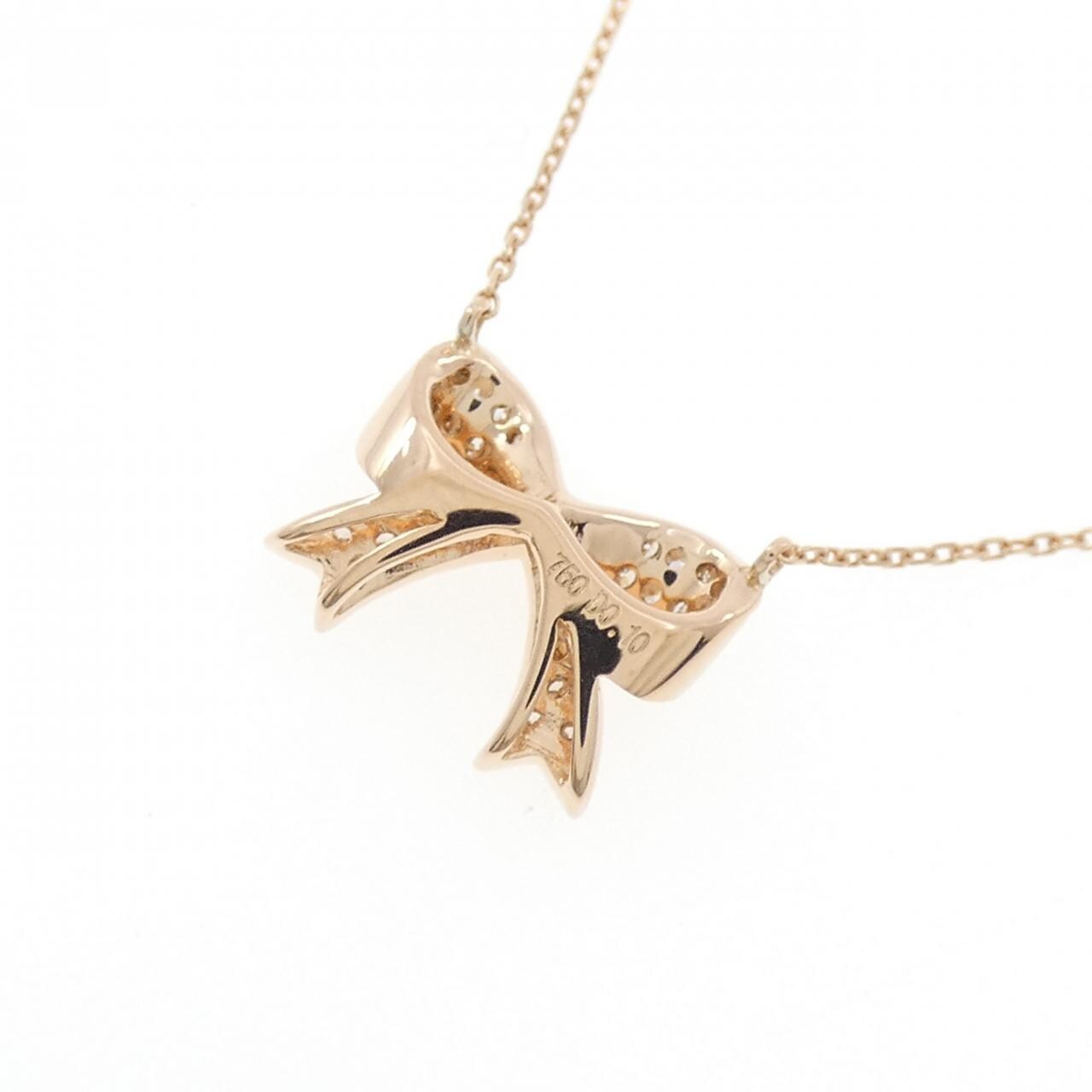 750PG リボン ダイヤモンド ネックレス 0.10CT