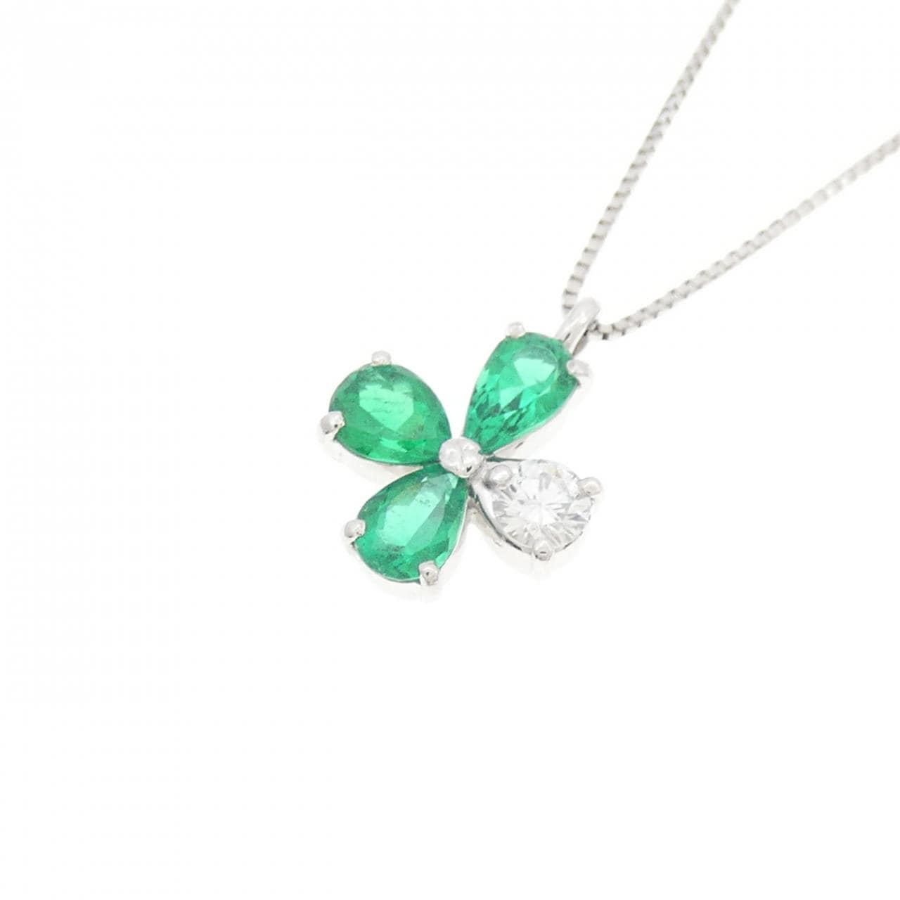 PT900/PT850 フラワー エメラルド ネックレス 0.52CT