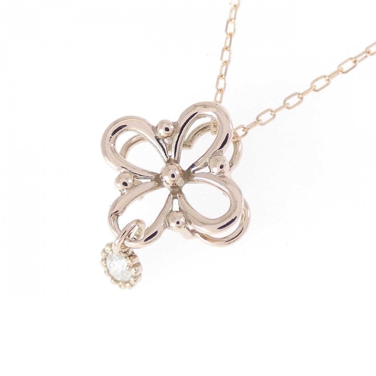 K10PG フラワー ダイヤモンド ネックレス 0.02CT