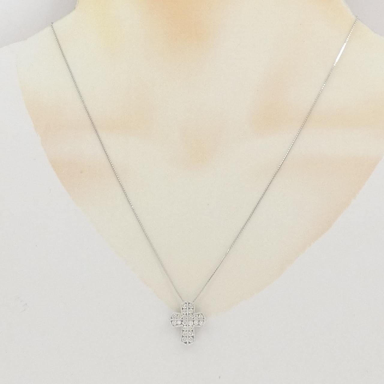 K18WG クロス ダイヤモンド ネックレス