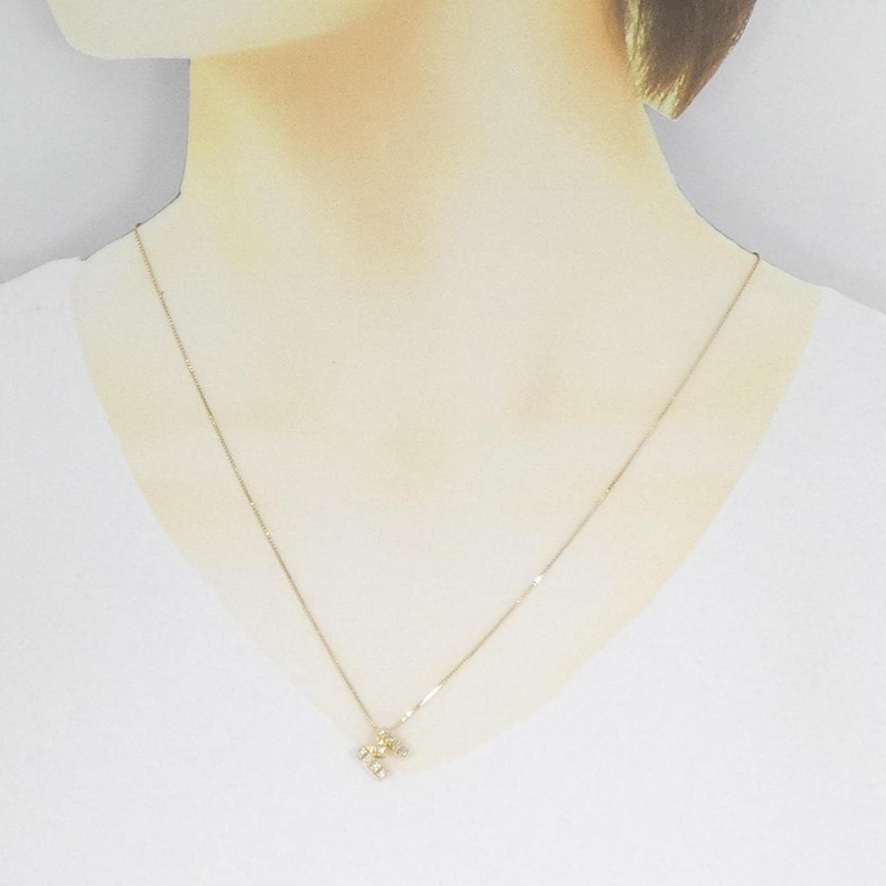 K18YG イニシャルM ダイヤモンド ネックレス 0.12CT