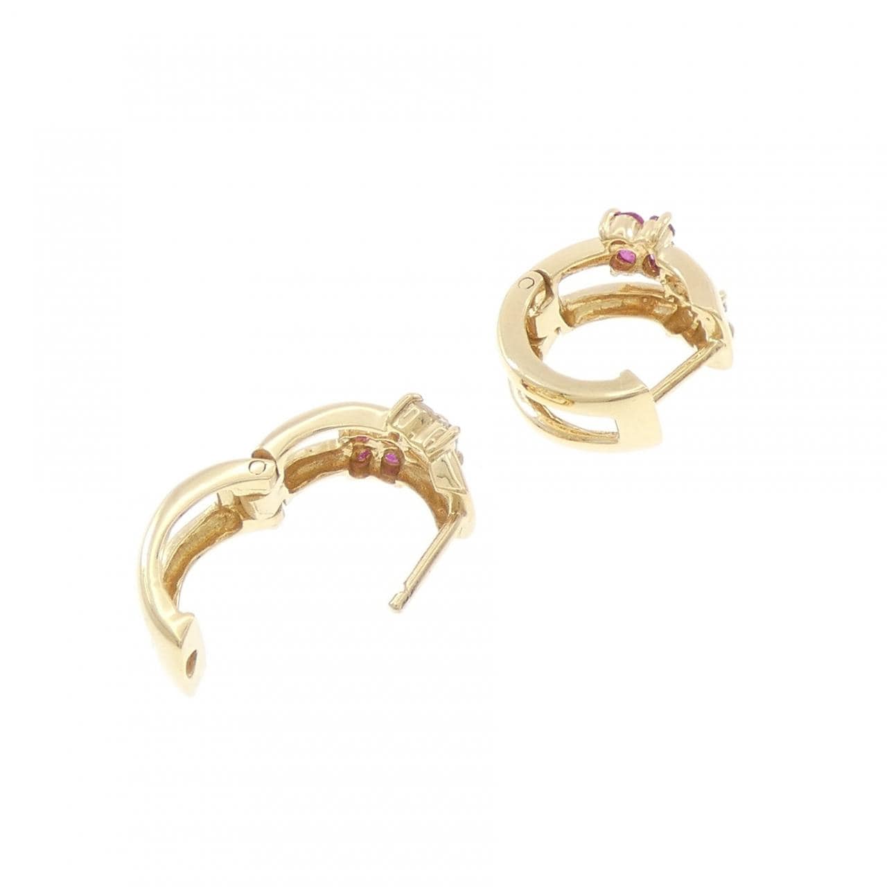 K18YG ルビー フラワー ピアス