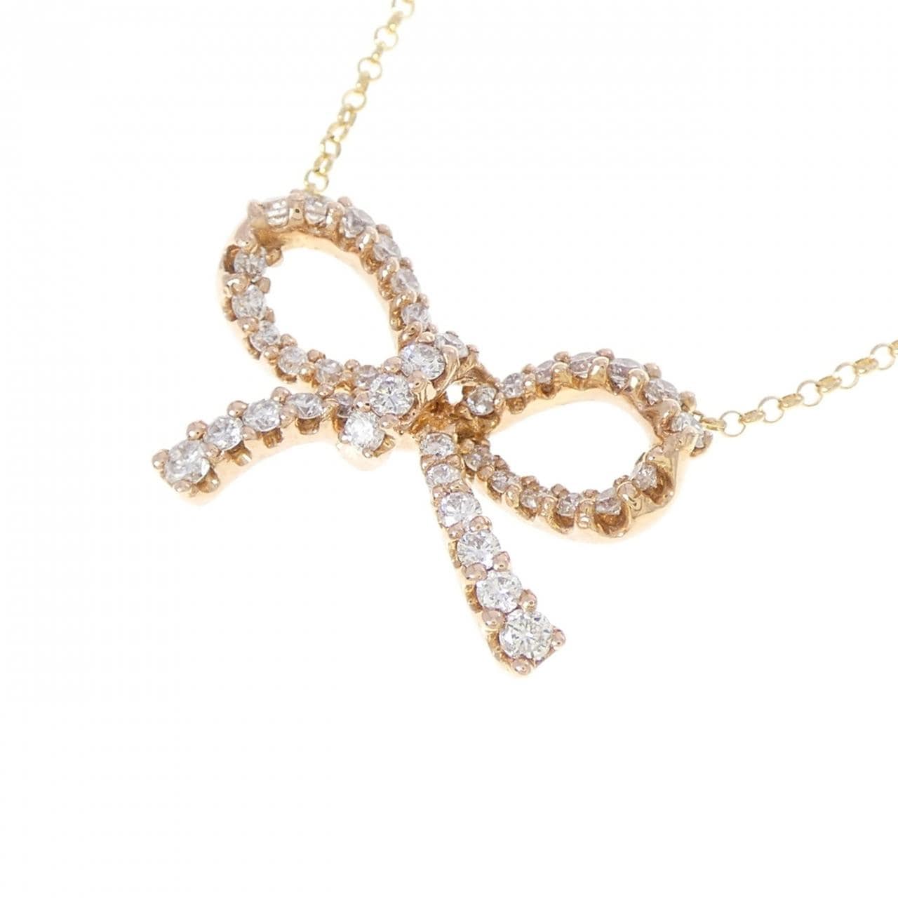 K18PG/K18YG リボン ダイヤモンド ネックレス 0.55CT