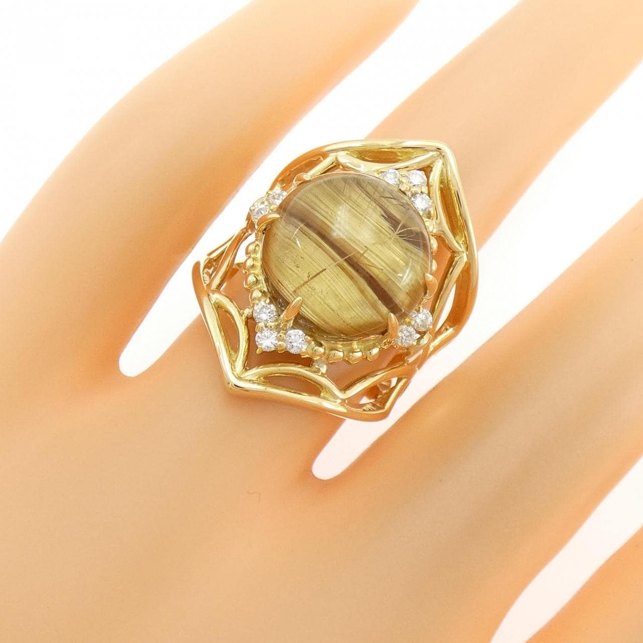 K18YG ルチルクオーツ リング 10.17CT