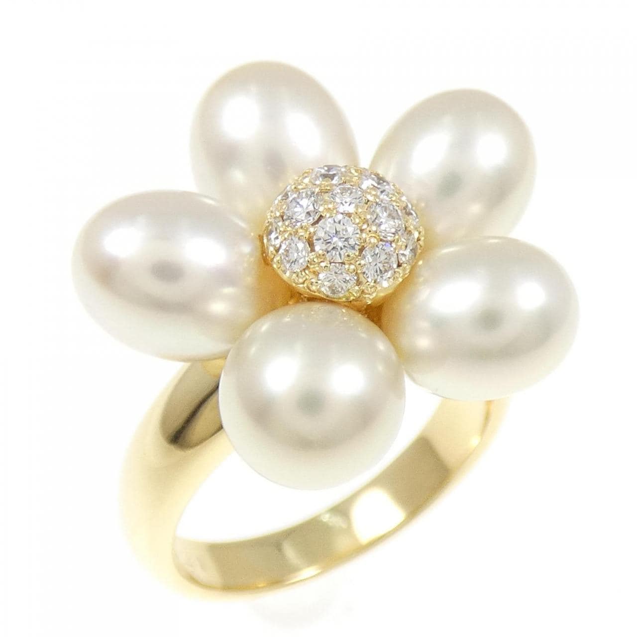 K18YG フラワー 白蝶パール リング