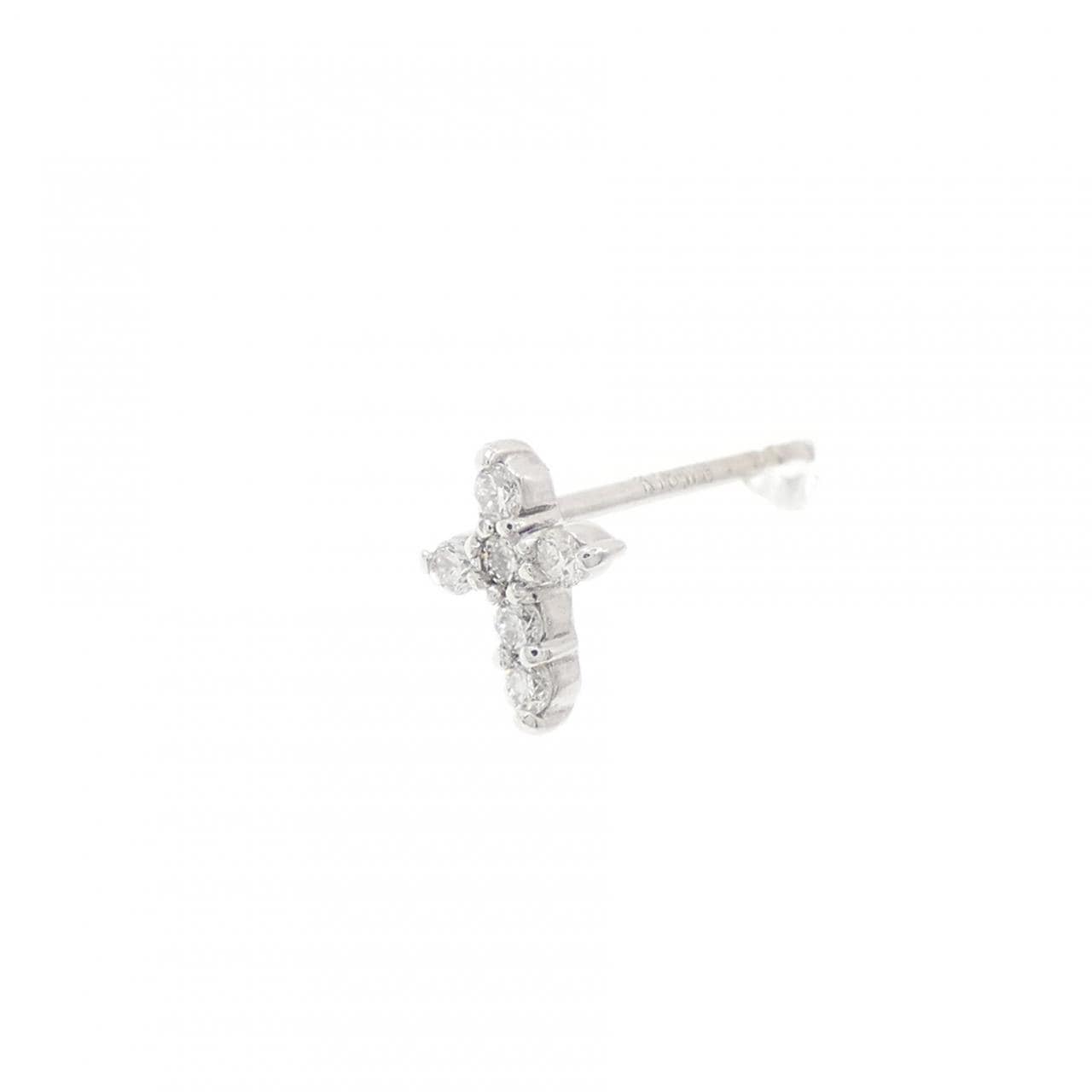K18WG クロス ダイヤモンド ピアス 0.05CT 片耳