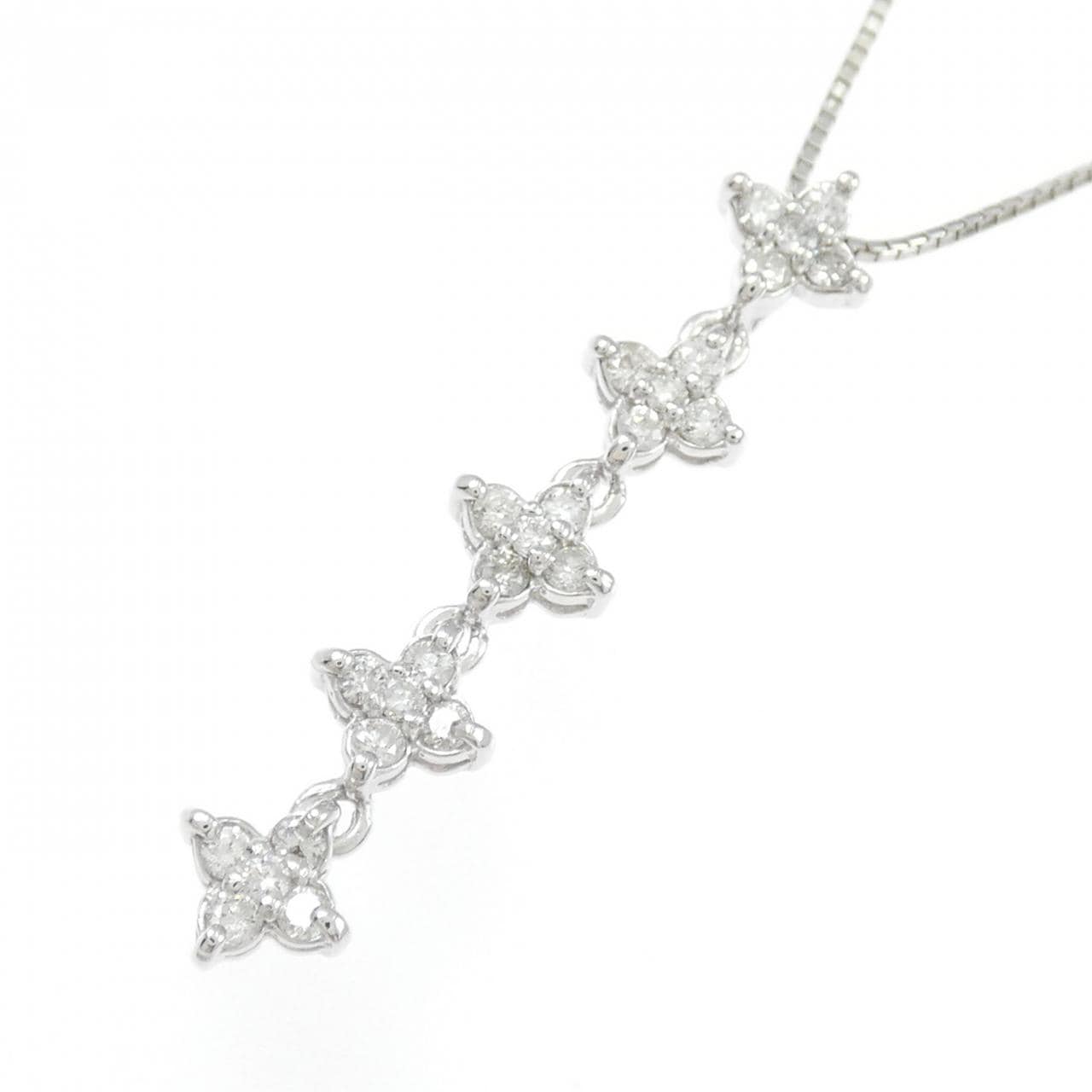 K18WG フラワー ダイヤモンド ネックレス 0.32CT