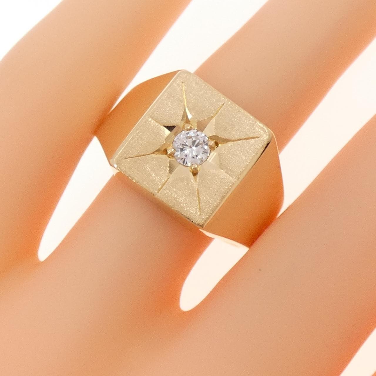 K18PG 印台 ダイヤモンド リング 0.22CT