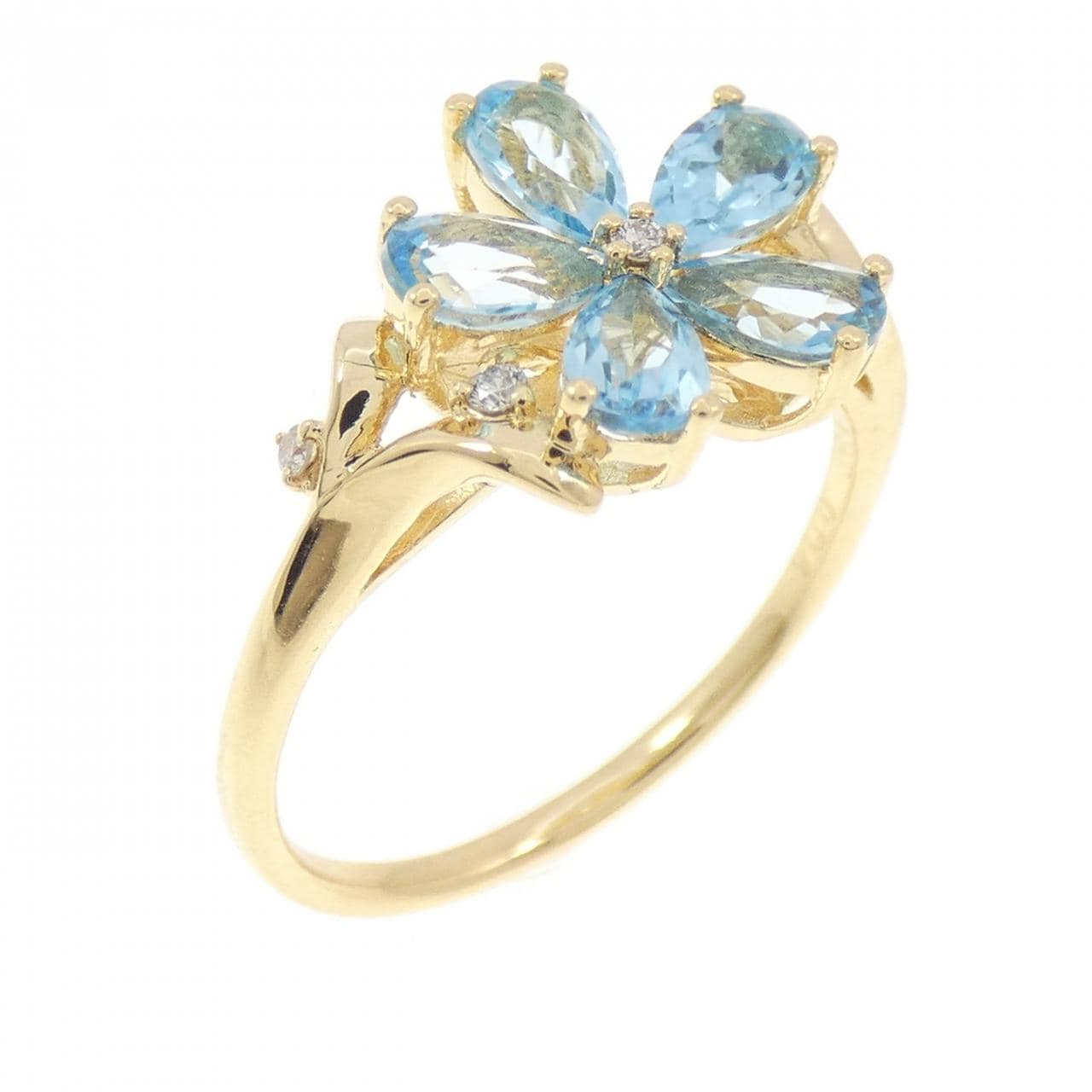 K18YG フラワー ブルートパーズ リング 1.25CT