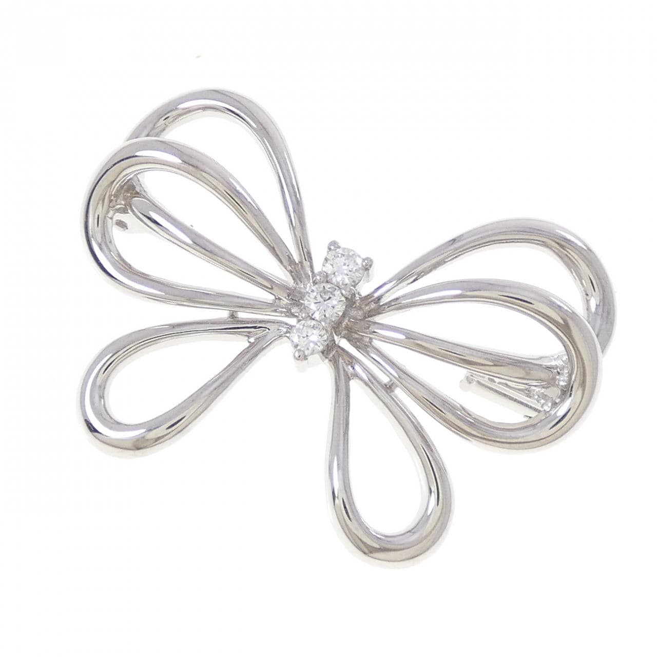 K18WG バタフライ ダイヤモンド ブローチ 0.10CT
