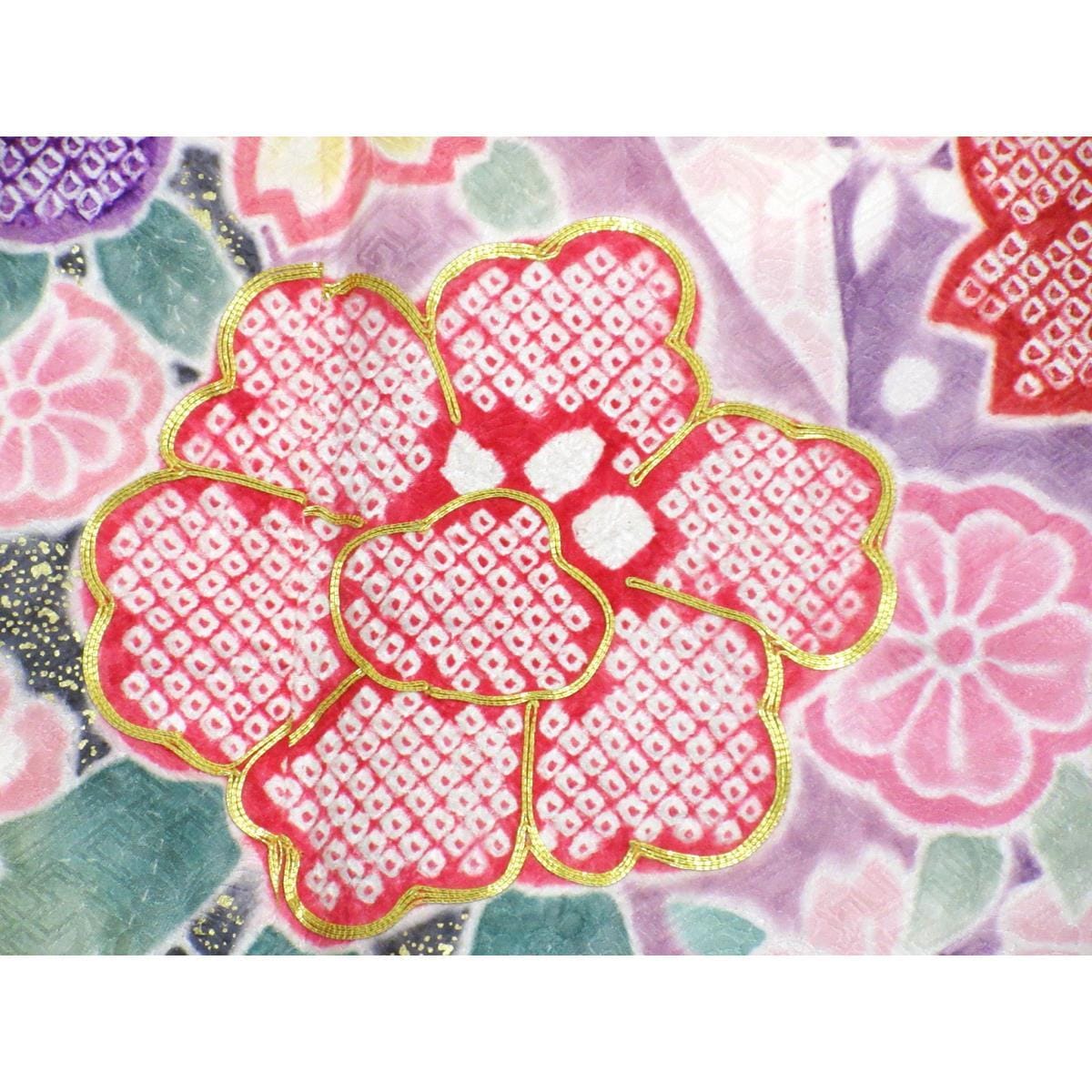 振袖　友禅金彩加工　刺繍入り絞り加工