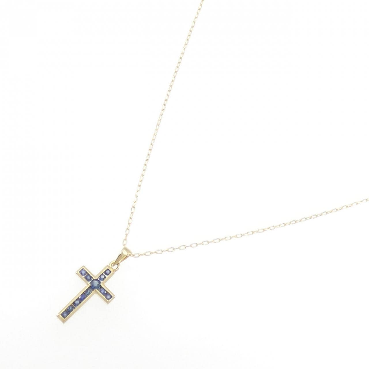 750YG/K18YG Cross Sapphire Necklace