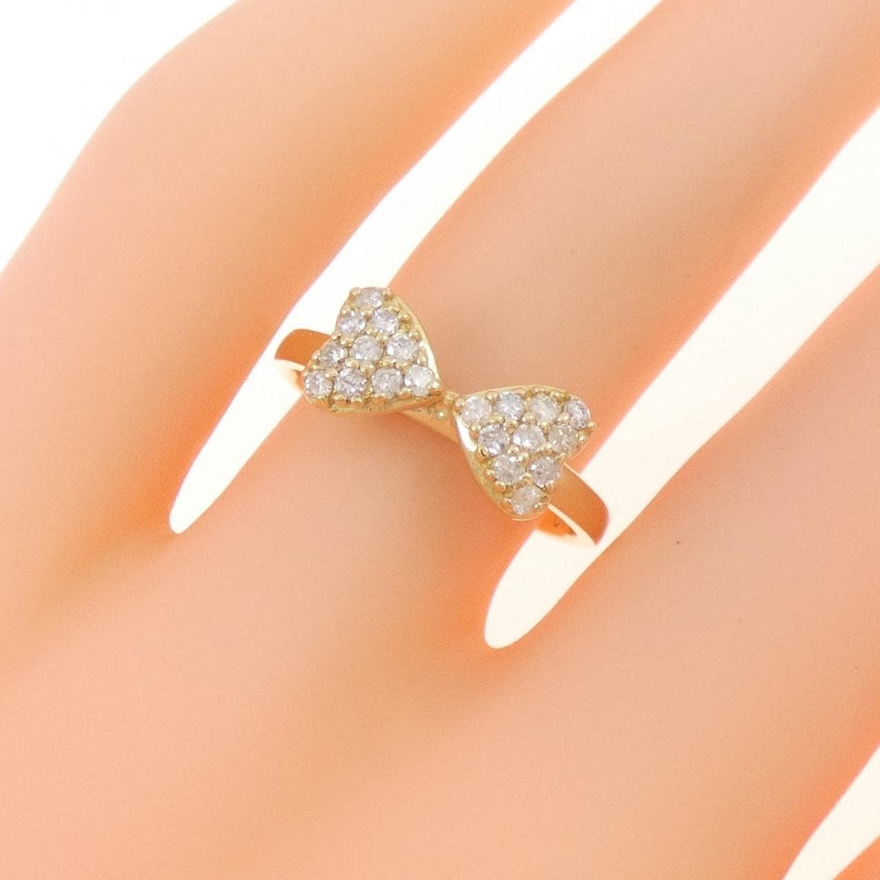 K18YG リボン ダイヤモンド リング 0.25CT