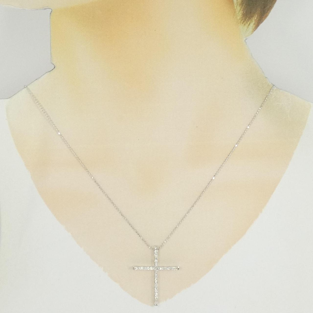 K18WG クロス ダイヤモンド ネックレス 0.60CT